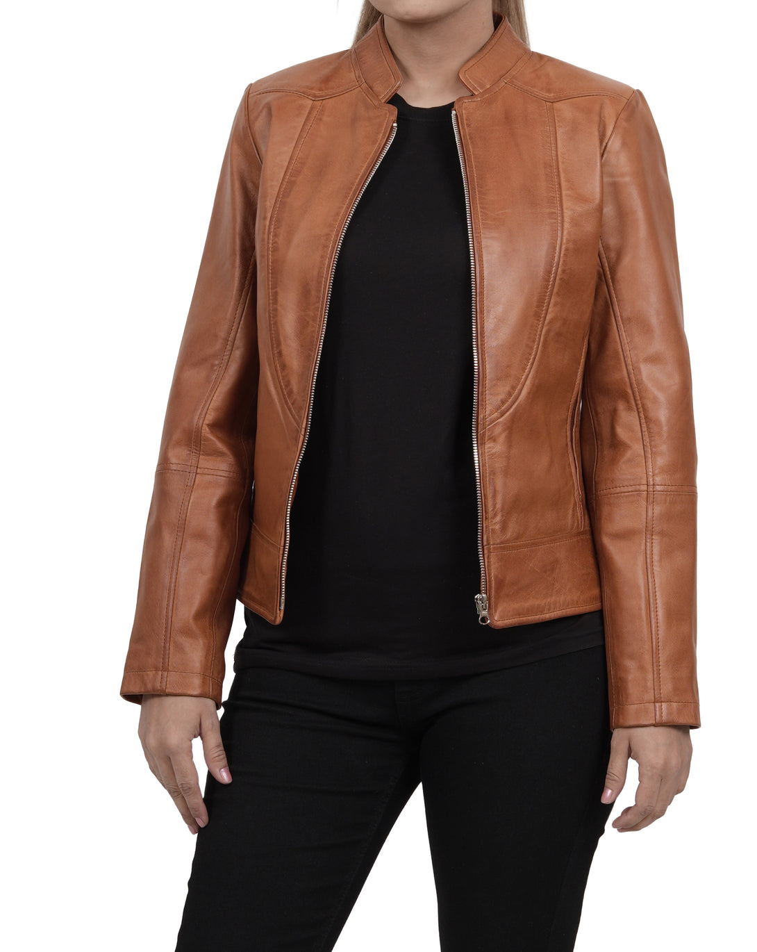 Womens Cafe Racer Brown Leather Jacket
