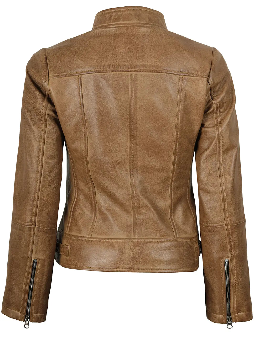 Womens Camel Real Leather Biker Style Jacket