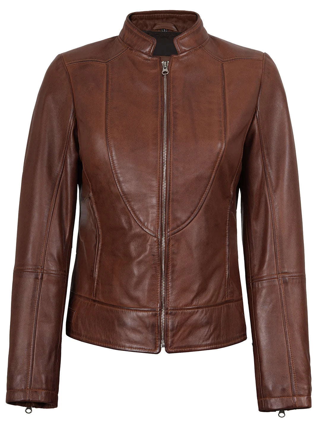 Brown leather jacket on a white background