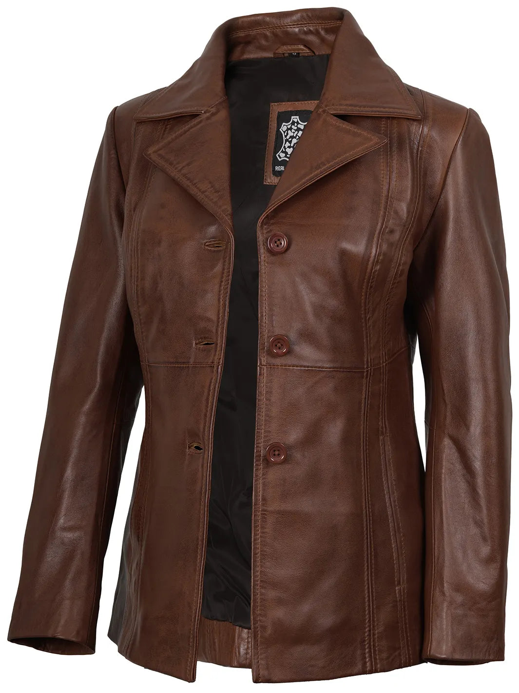 Blazer en Cuir Cognac Femme Bitonto