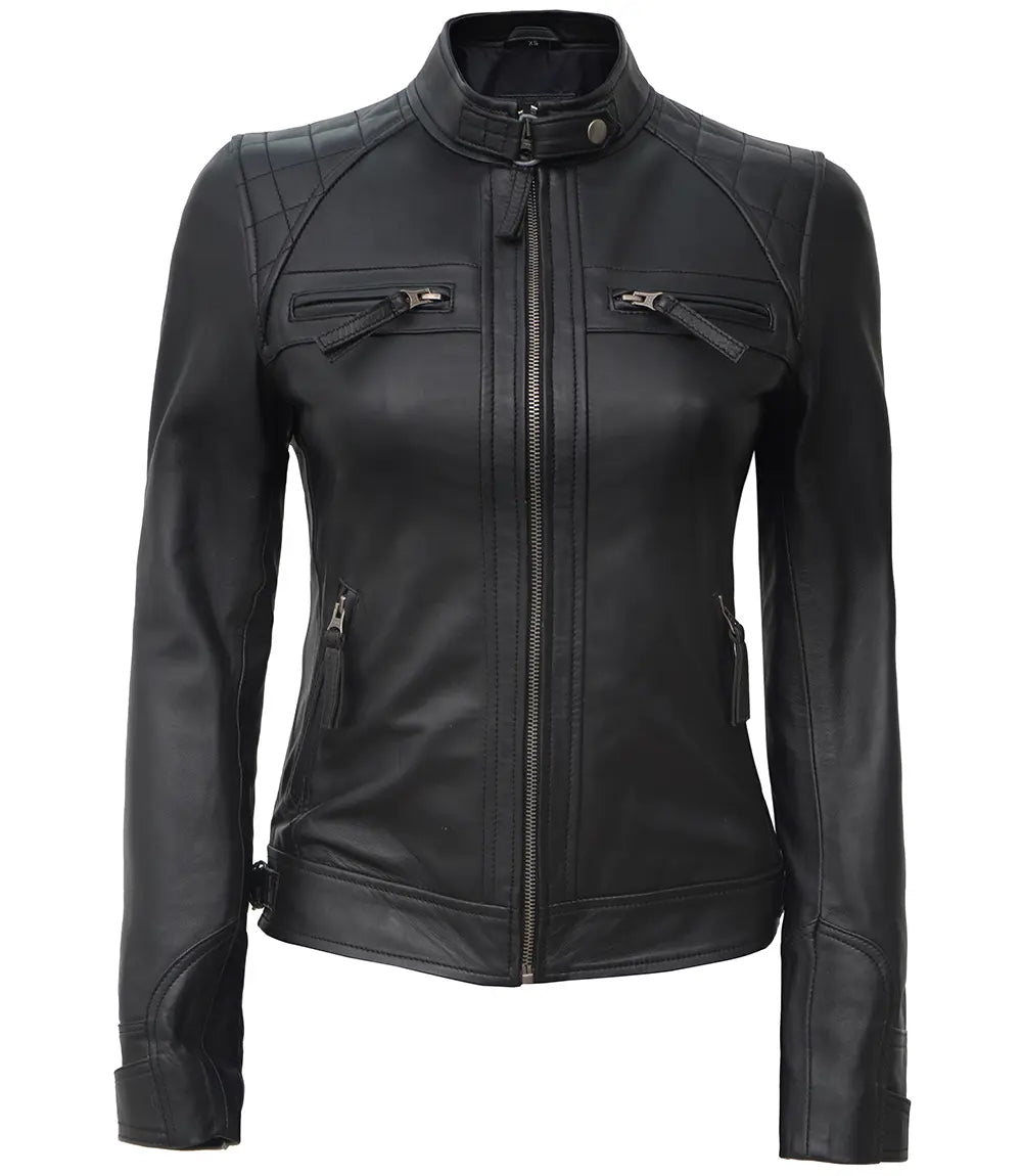 Womens real leather cafe racer jacket