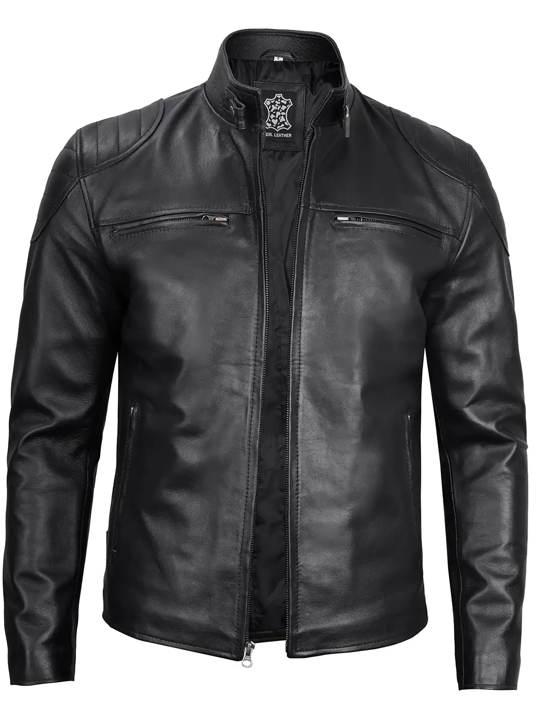 Womens cafe racer black leather jacket