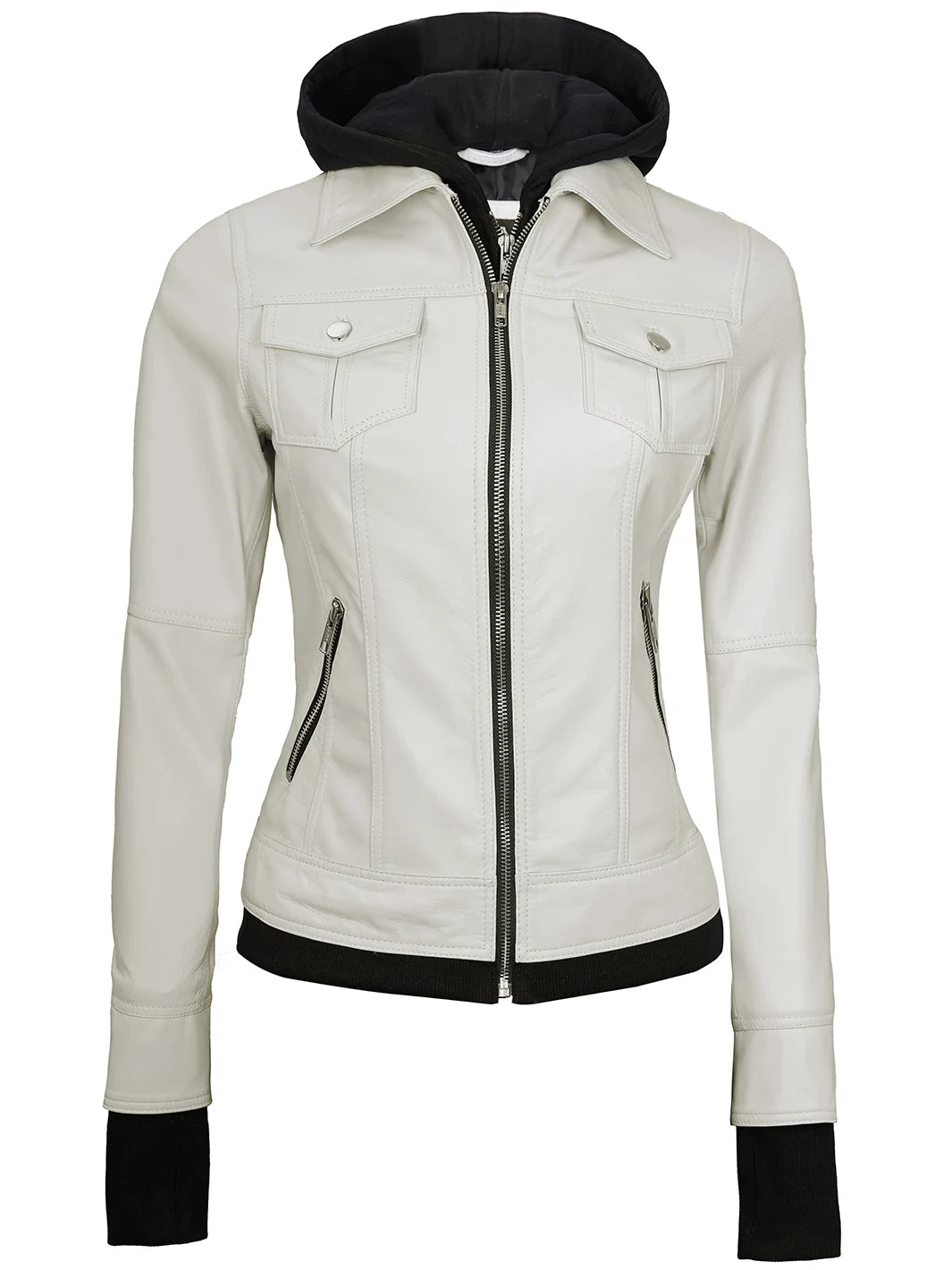 Womens leather hooded jacket