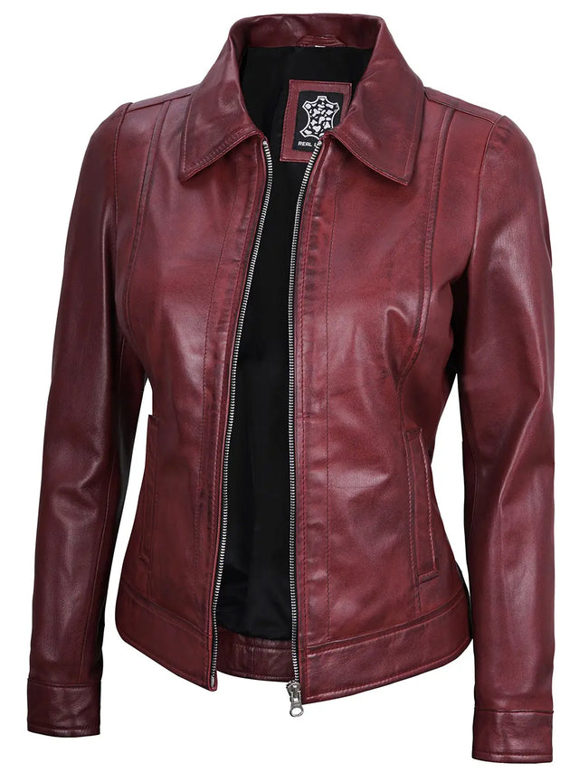 Harrington-skinnjacka vinrött (Femme)