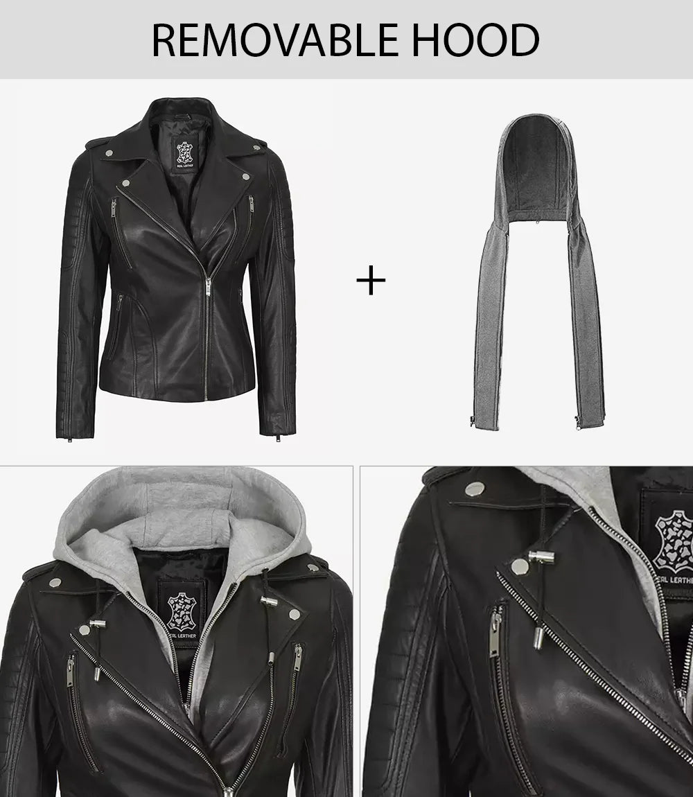 removable hood leather jacket