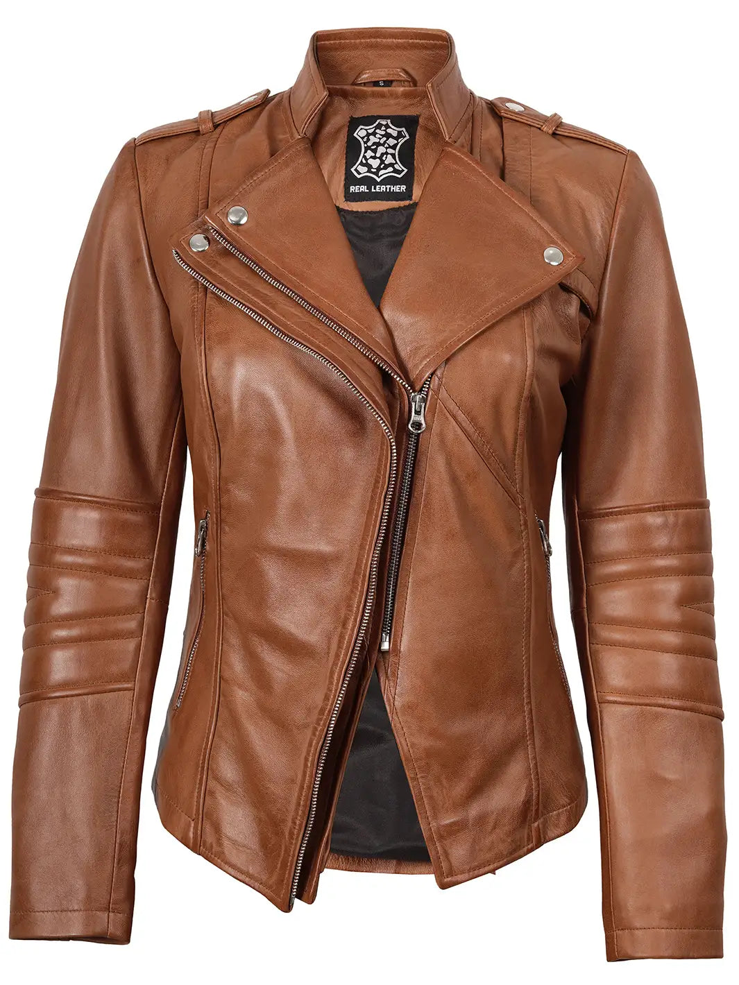 Womens Biker Brown Lambskin Leather Jacket