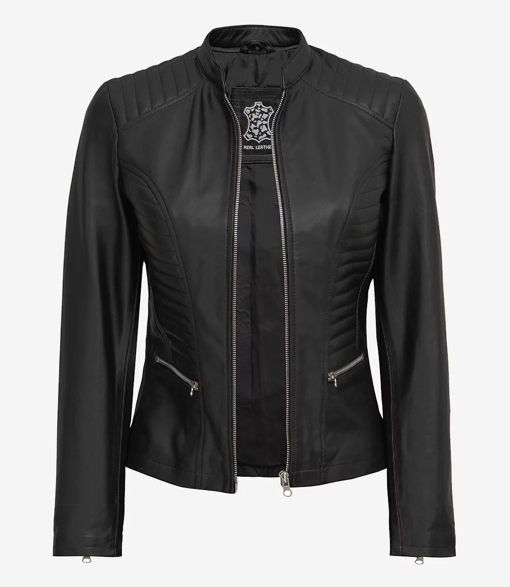 womens black leather jacket