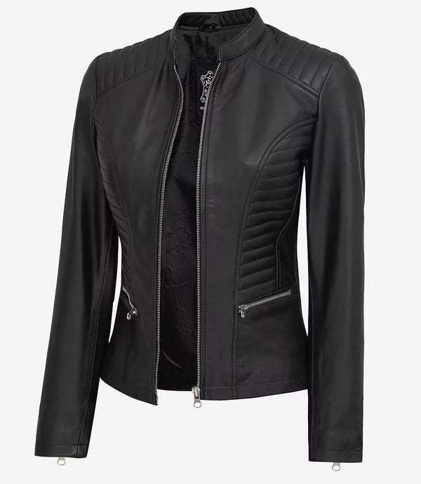 womens black leather jacket