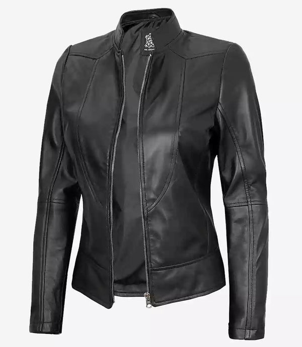 womens black leather jacket
