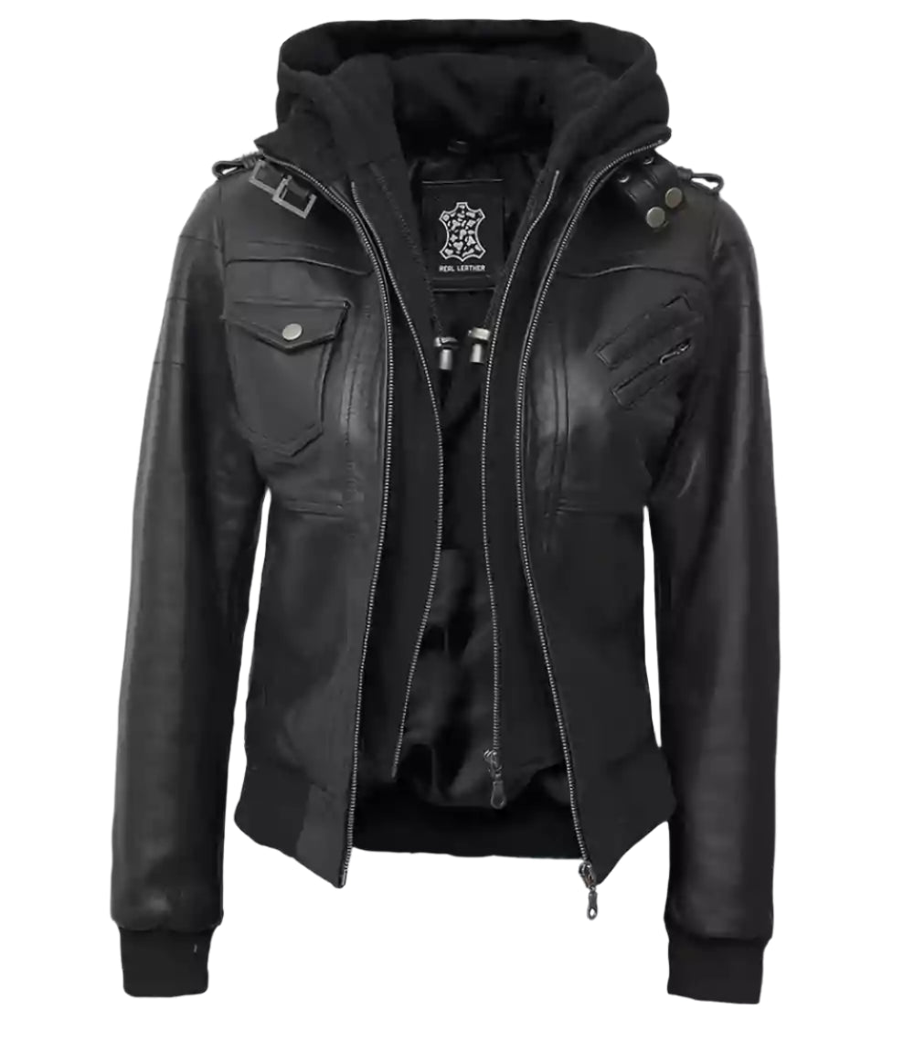 womens black bomber lamnskin jacket