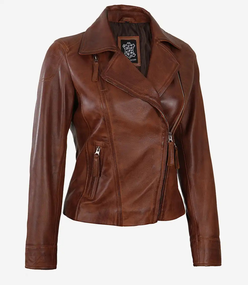 womens biker jacket brown