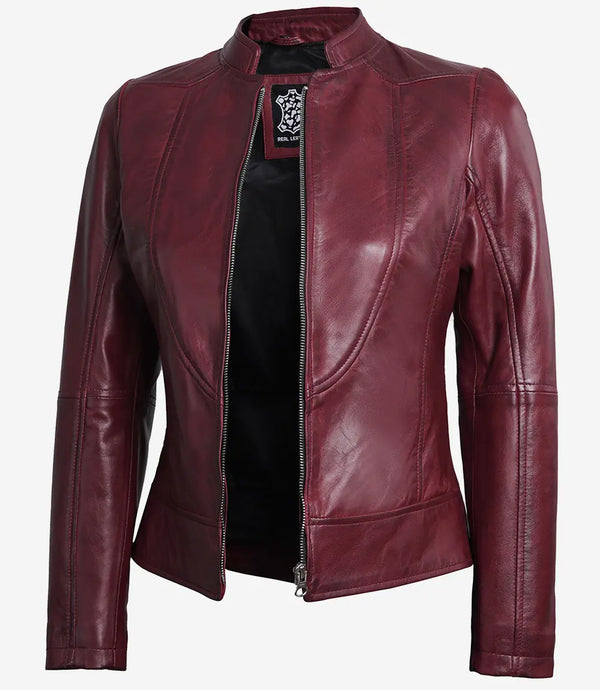 maroon leather jacket