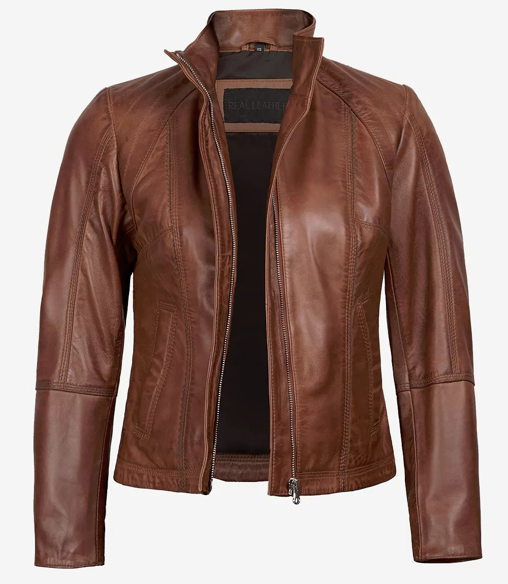 womens brown leather jacket