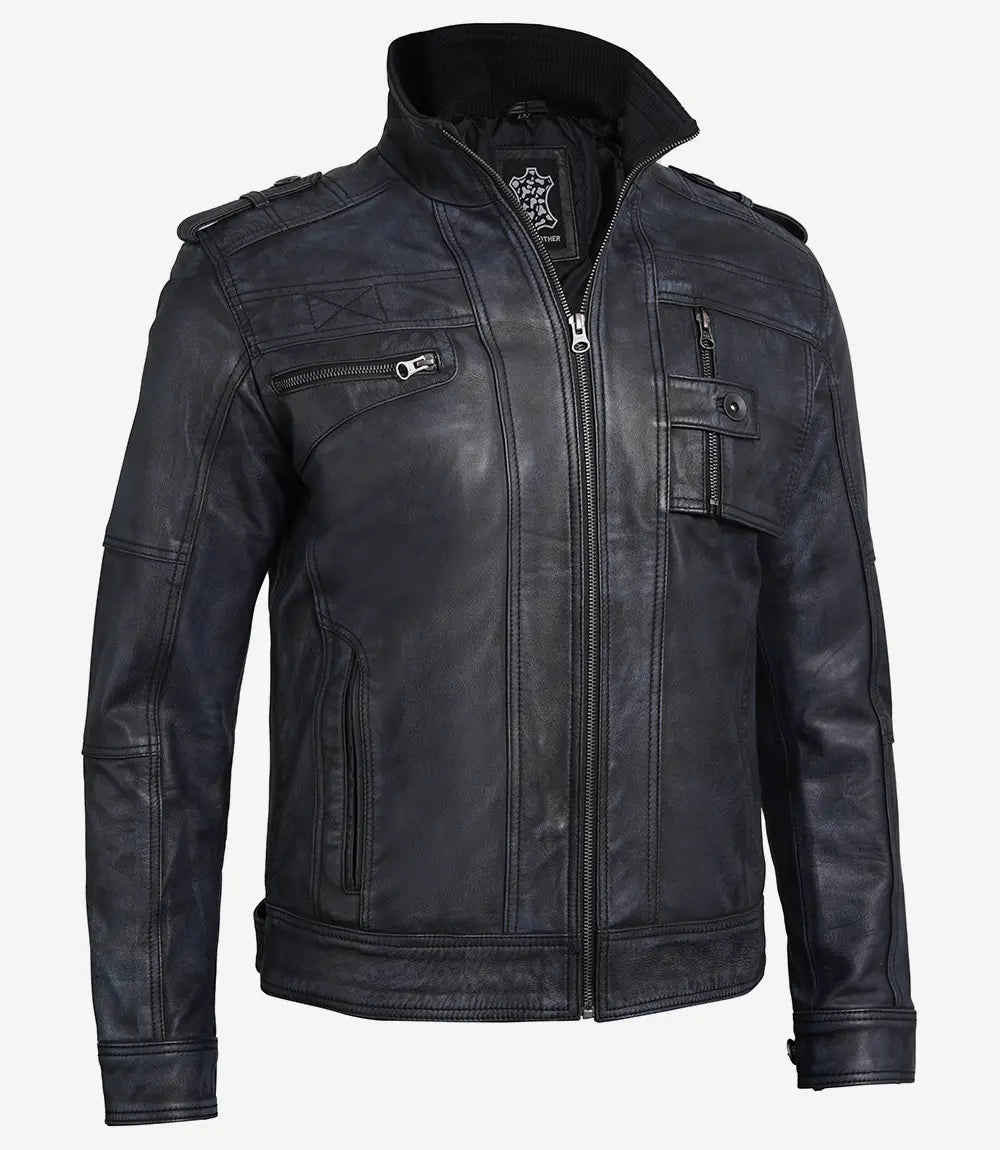 distressed mens black leather jacket