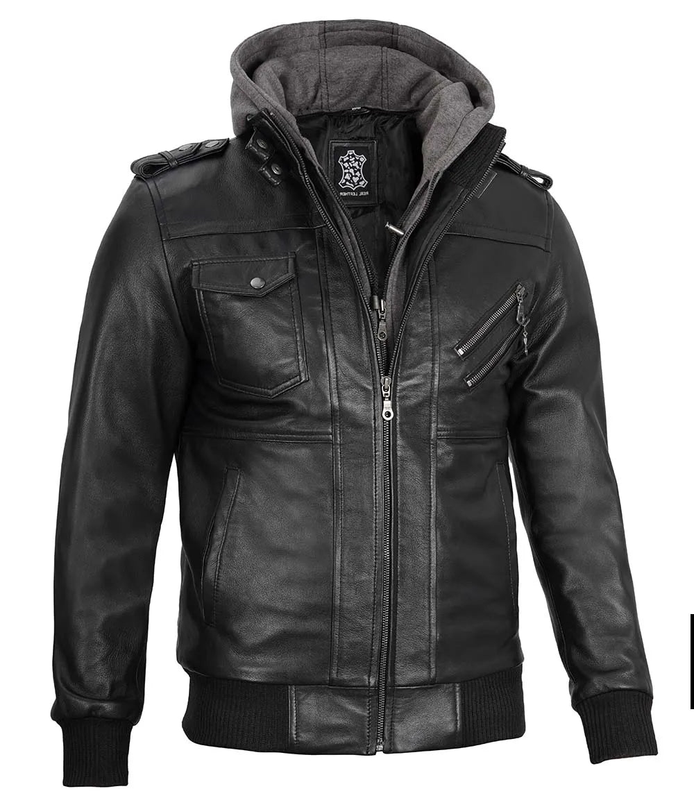 hood leather jacket men