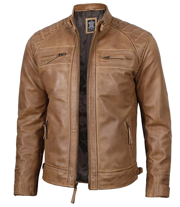 Veste de moto Perfecto pour homme en cuir d'agneau véritable - Marron foncé/chocolat Veste de moto Perfecto pour homme en cuir d'agneau véritable - Marron foncé/chocolat