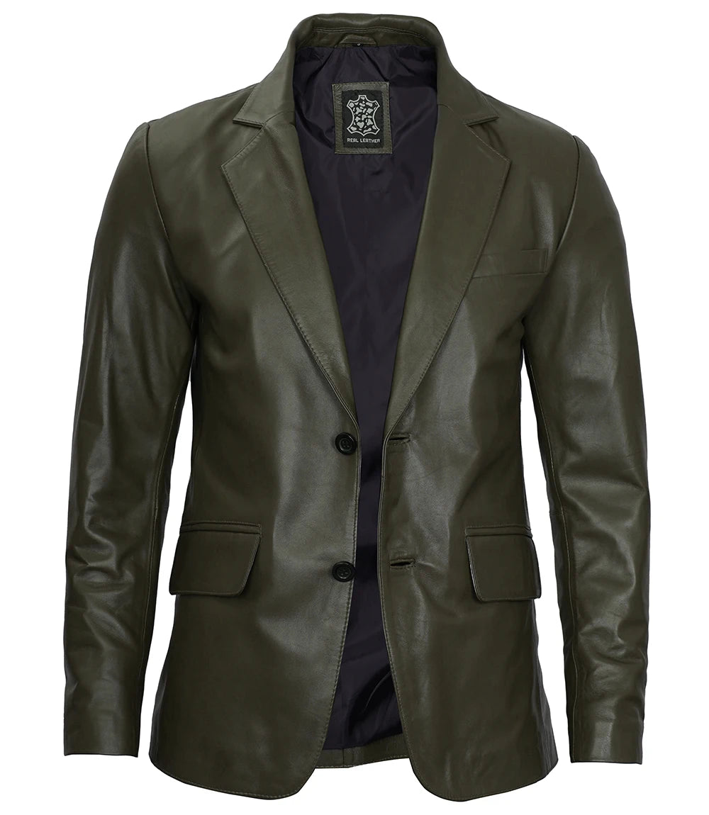 leather dark green formal jacket