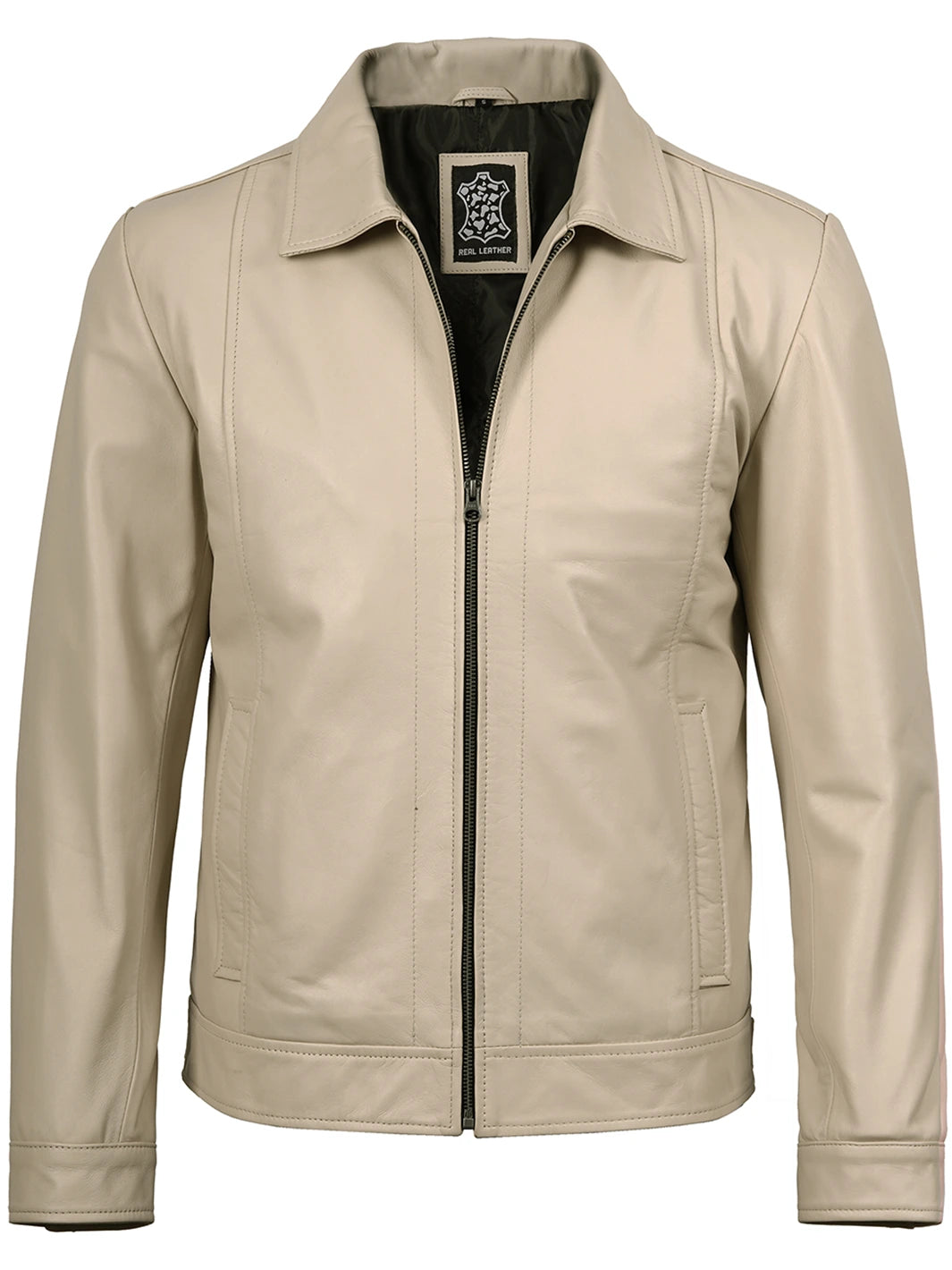 mens real leather jacket beige