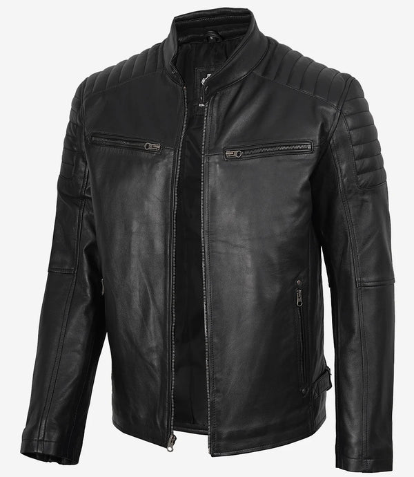 Gilet de motard en cuir véritable pour homme avec épaules rembourrées