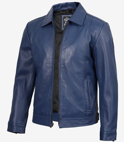Bleu Véritable en Cuir Harrington Veste pour Homme