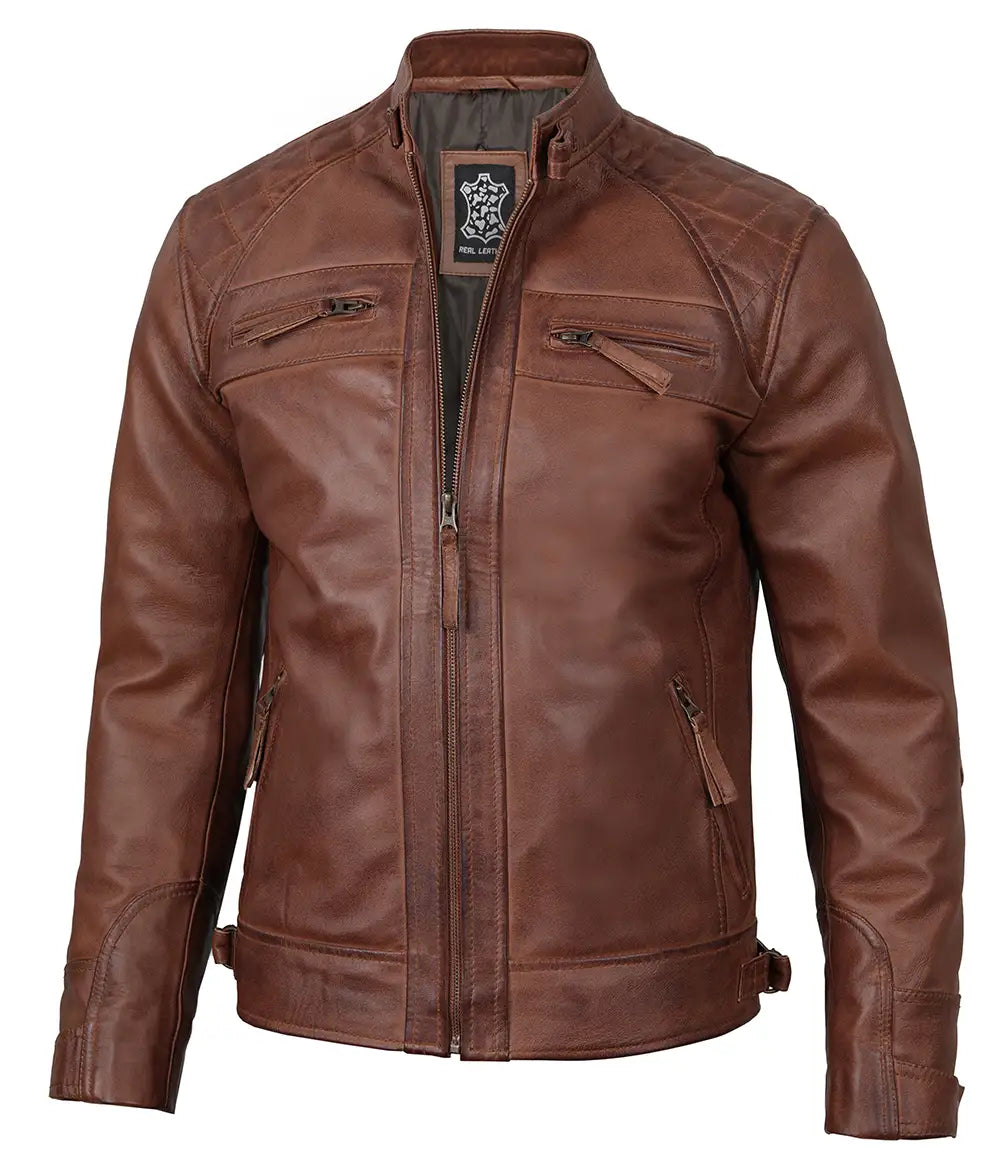 mens cafe racer real leather brown jacket