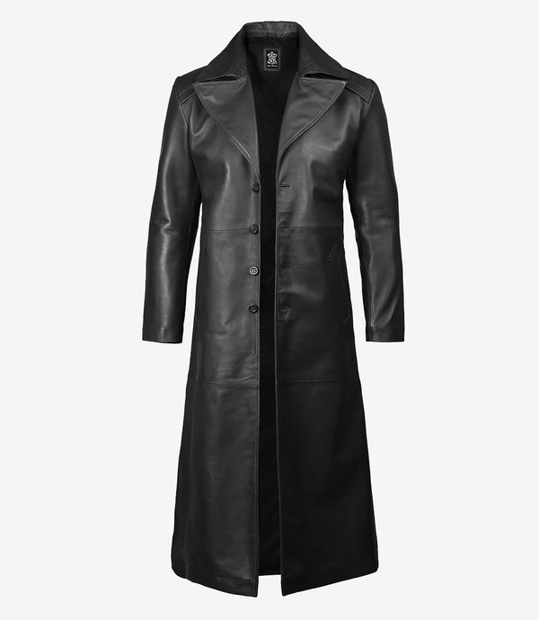 Manteau long en cuir noir Jackson pour homme 