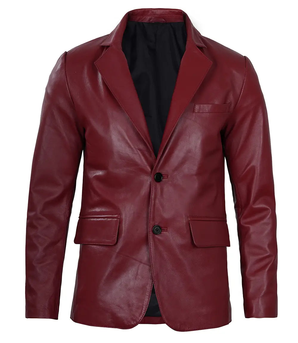 mens 2 button leather blazer