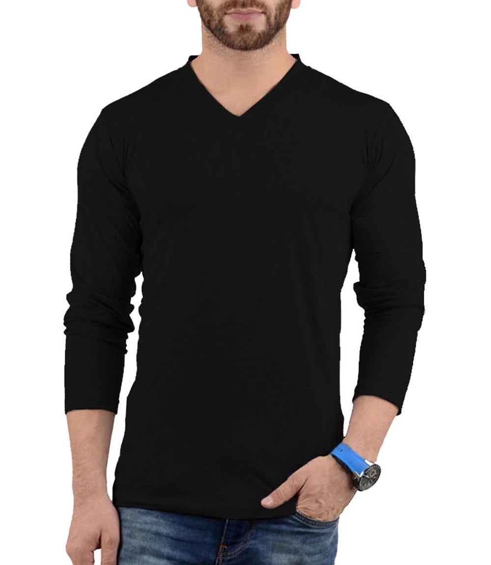 mens Black long sleeve v neck shirt