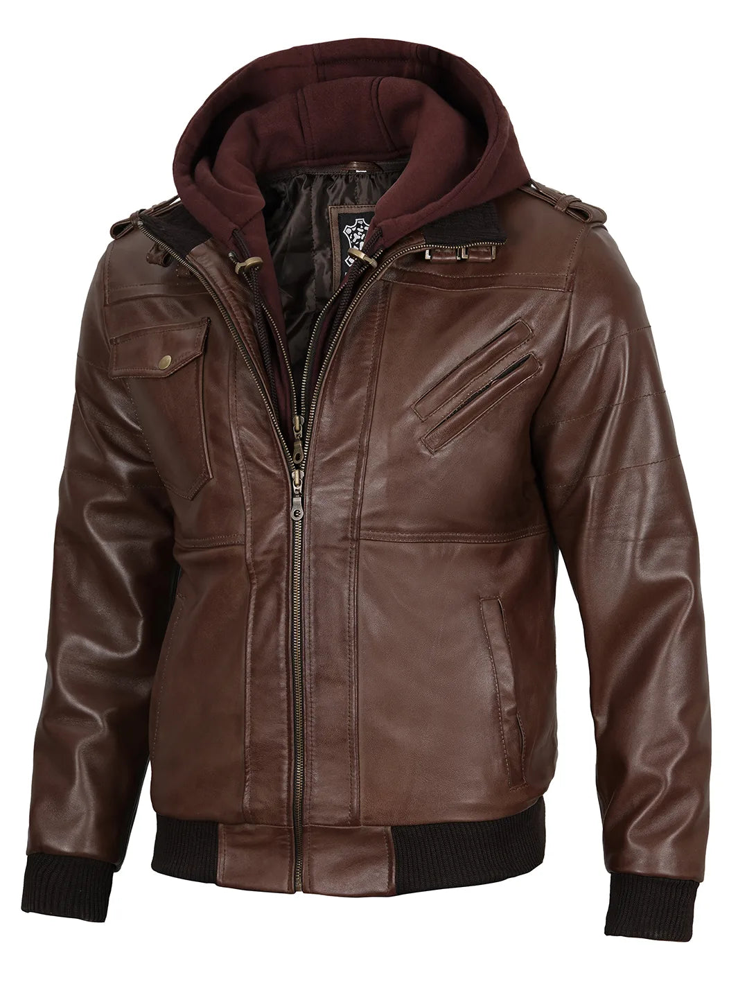 mens leather jacket hooded