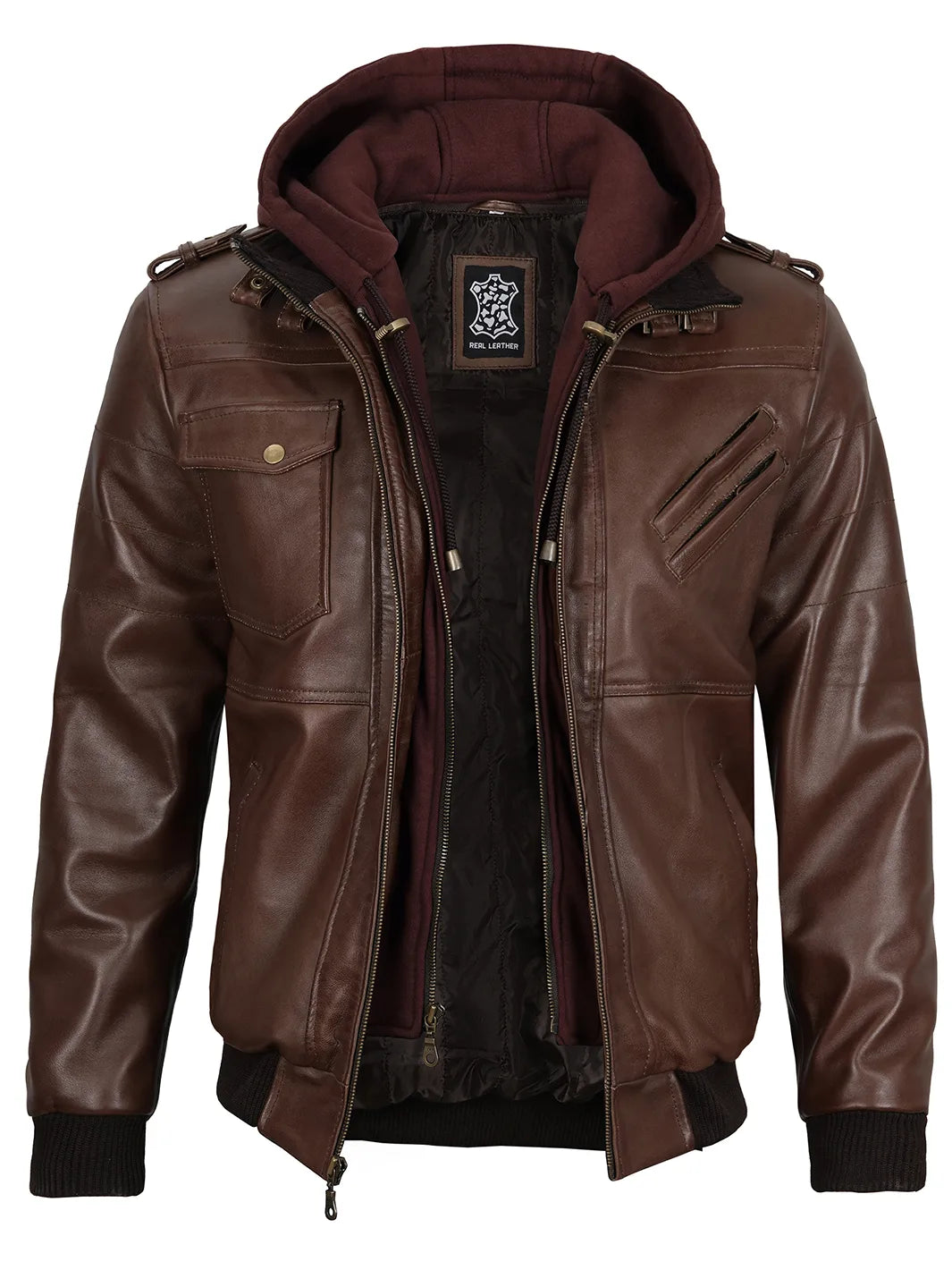 leather jacket mens hooded