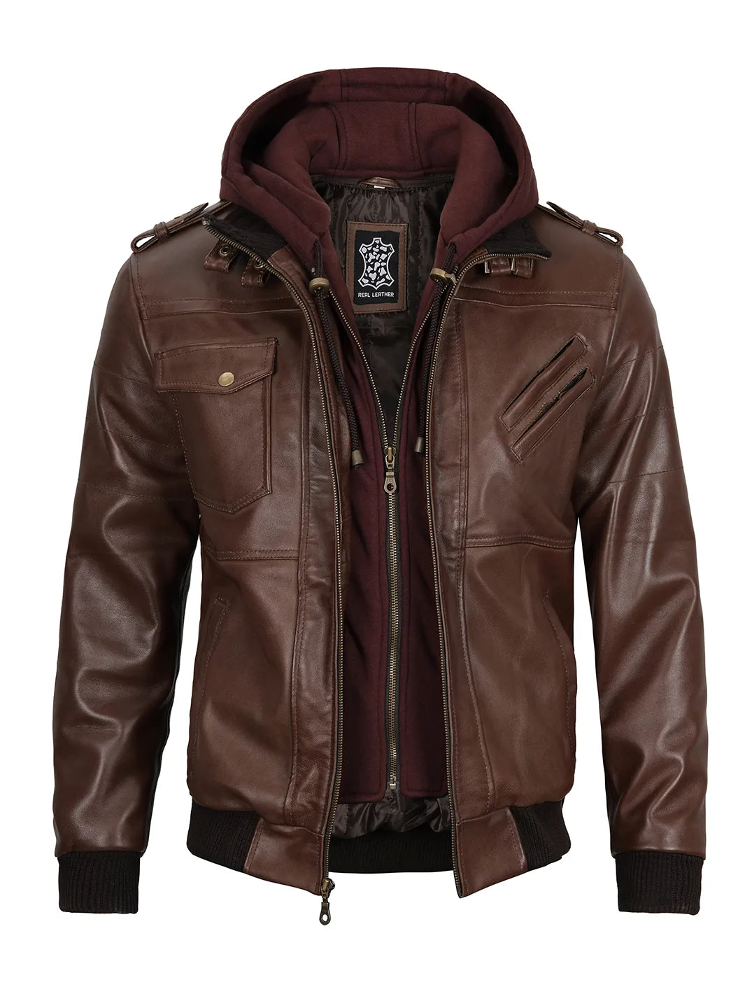mens brown hooded jacket