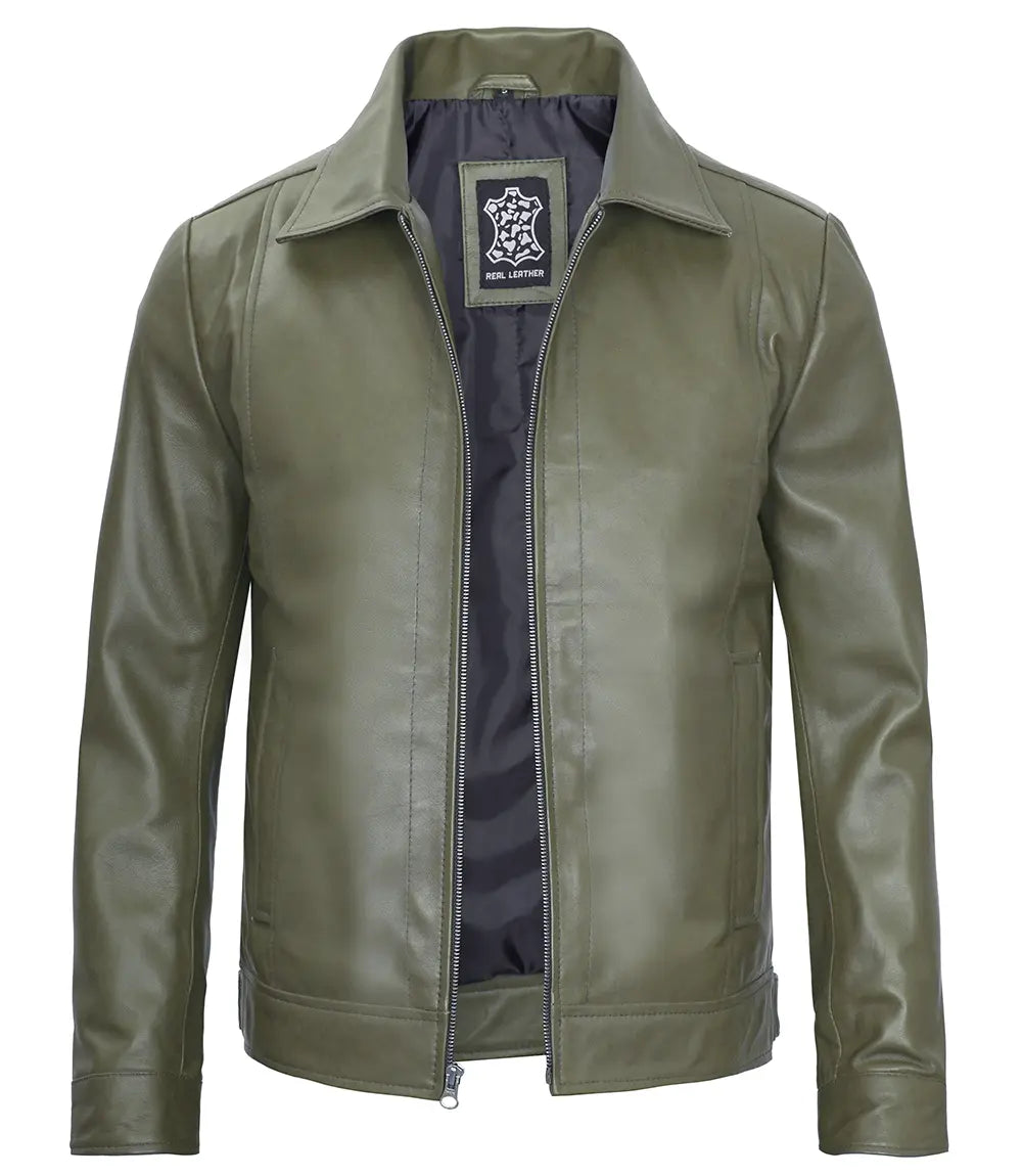 mens green leather jacket