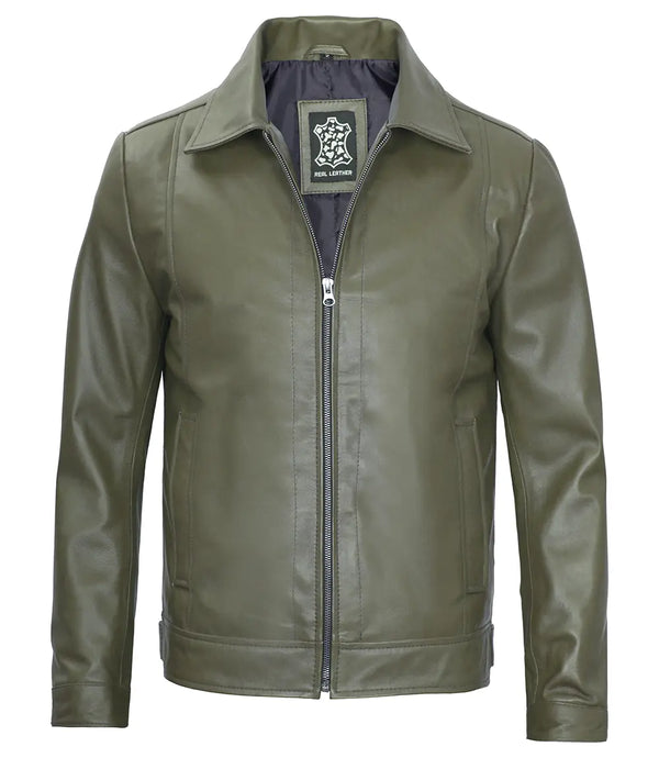 mens green leather jacket harrington