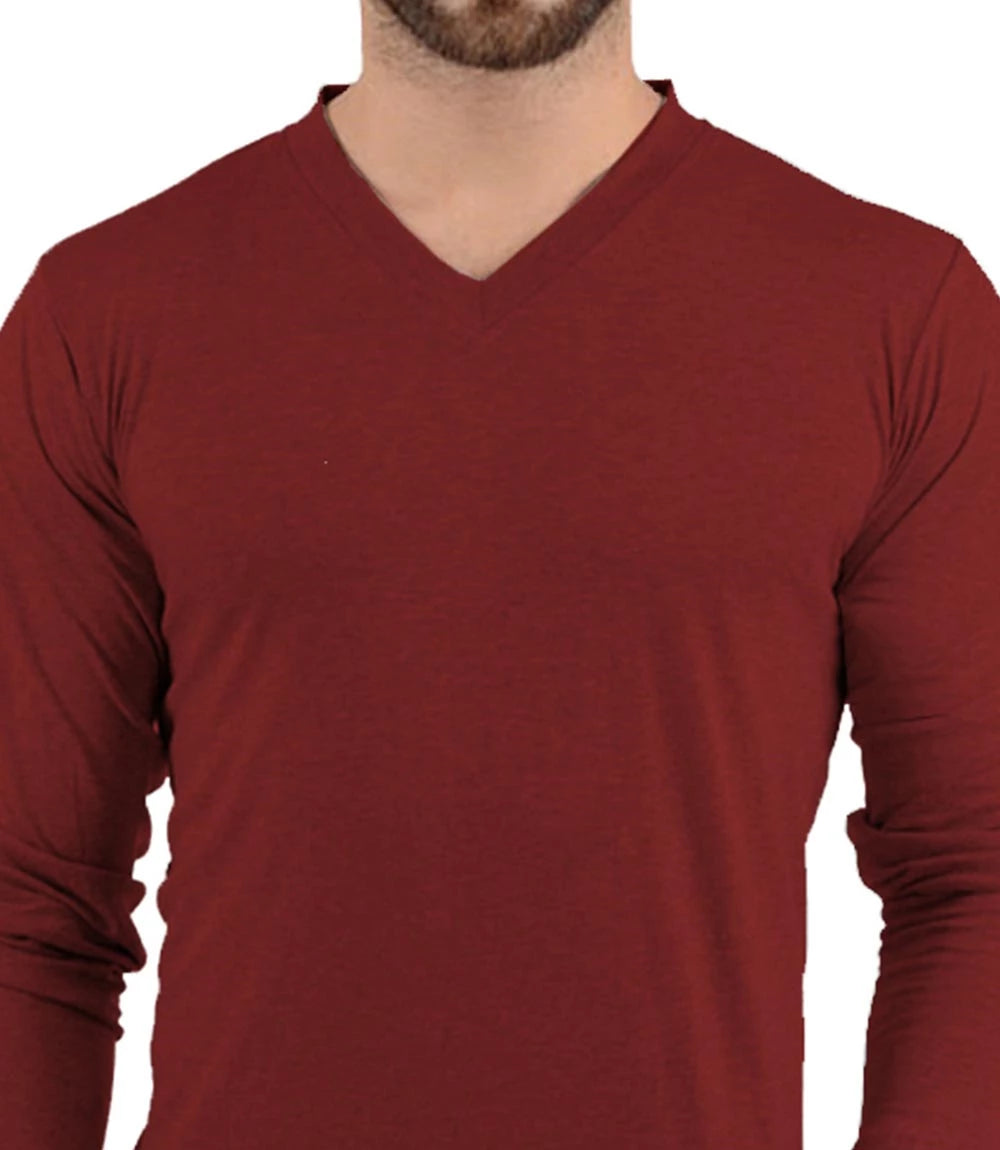 mens maroon long sleeve v neck shirt