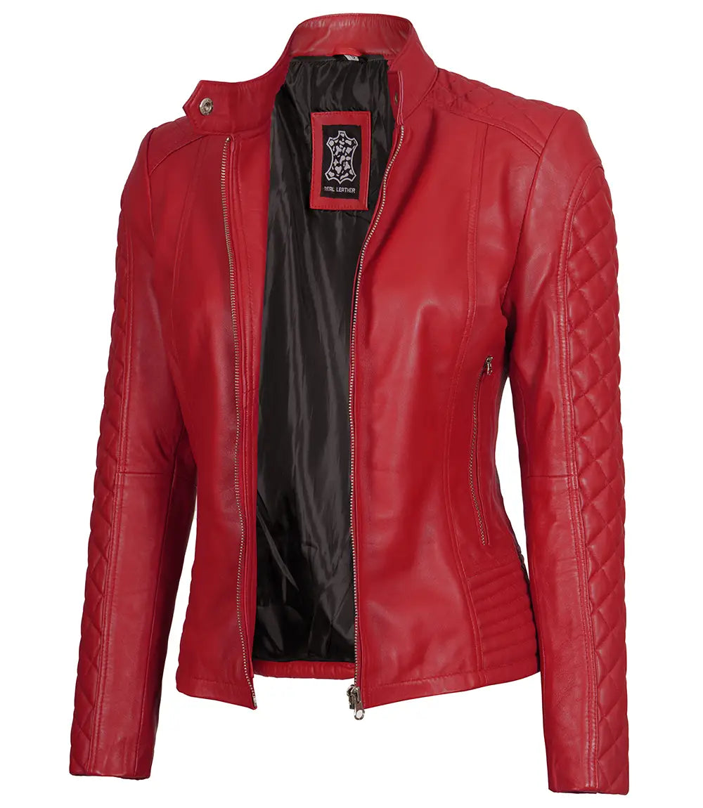 red biker leather jacket