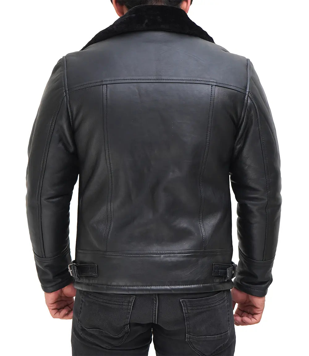 shearling leather black jacket