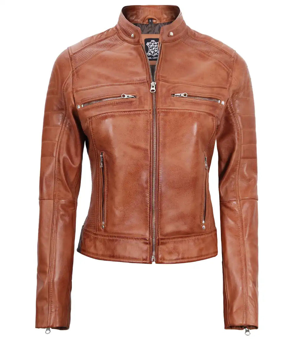 womens brown biker jacket