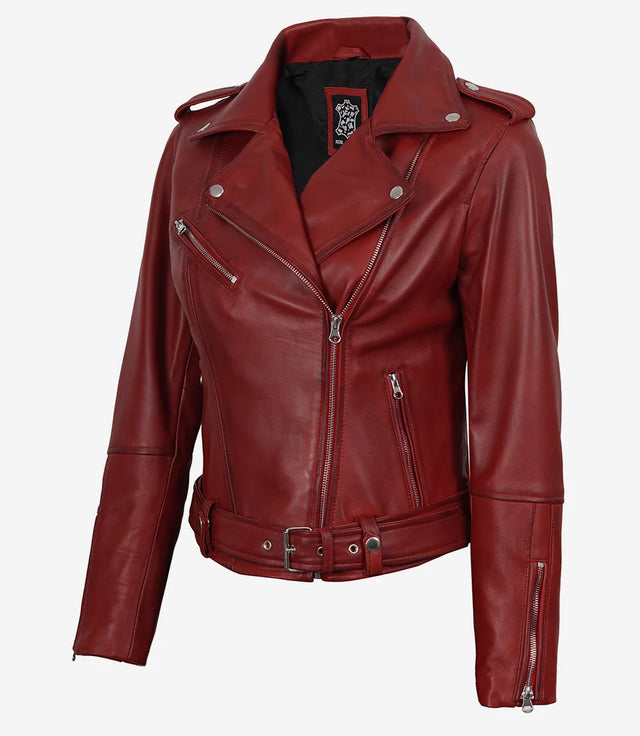 Asymmetrisk biker-skinnjacka rött (Femme)
