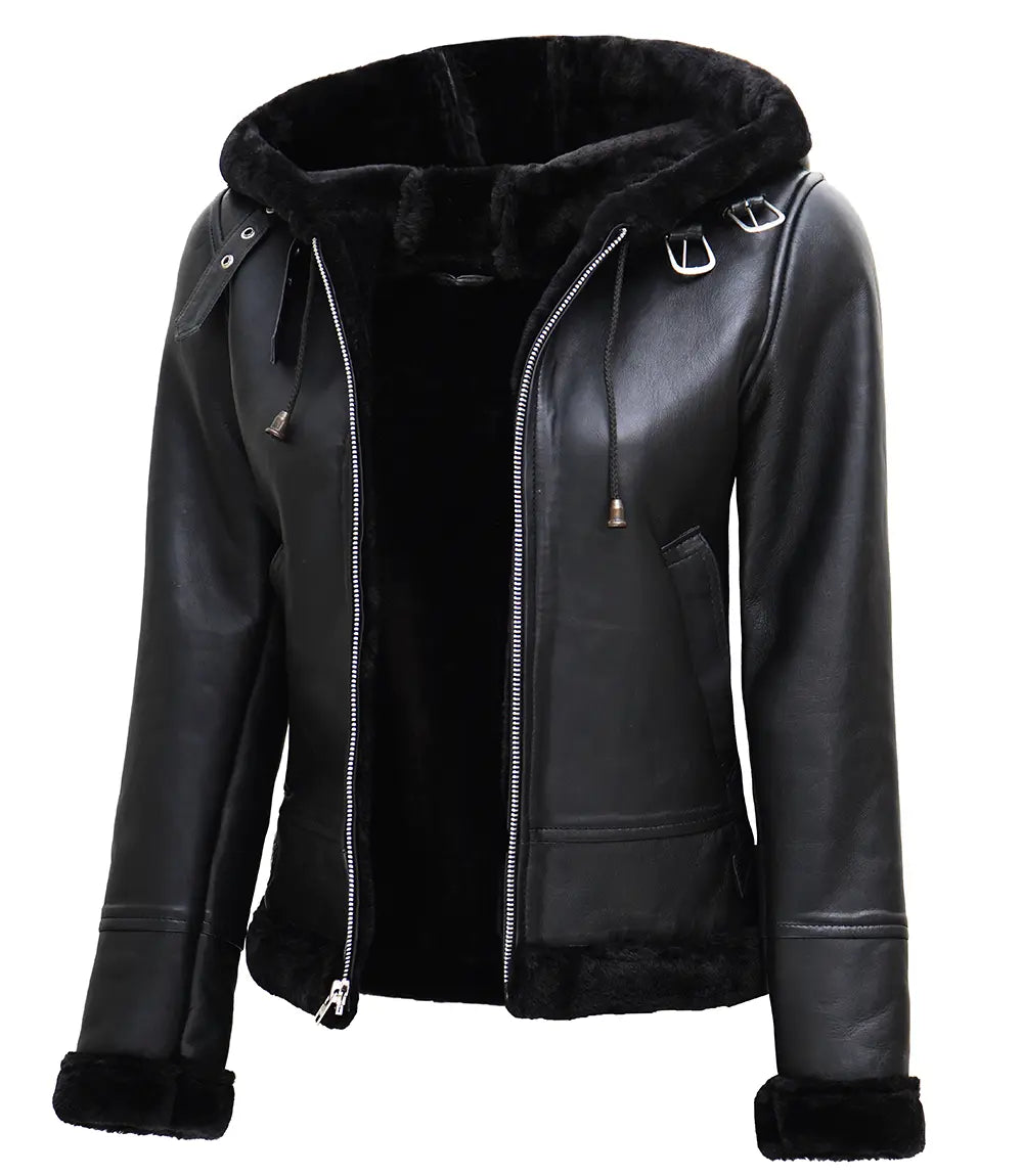 women black shearling leather jacket