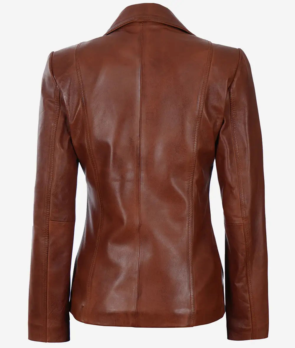 Women cognac real leather blazer