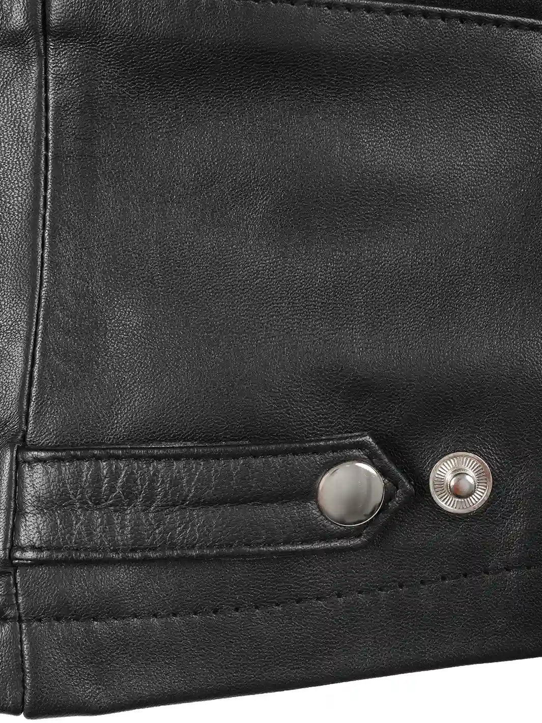 womens black leather jacket features