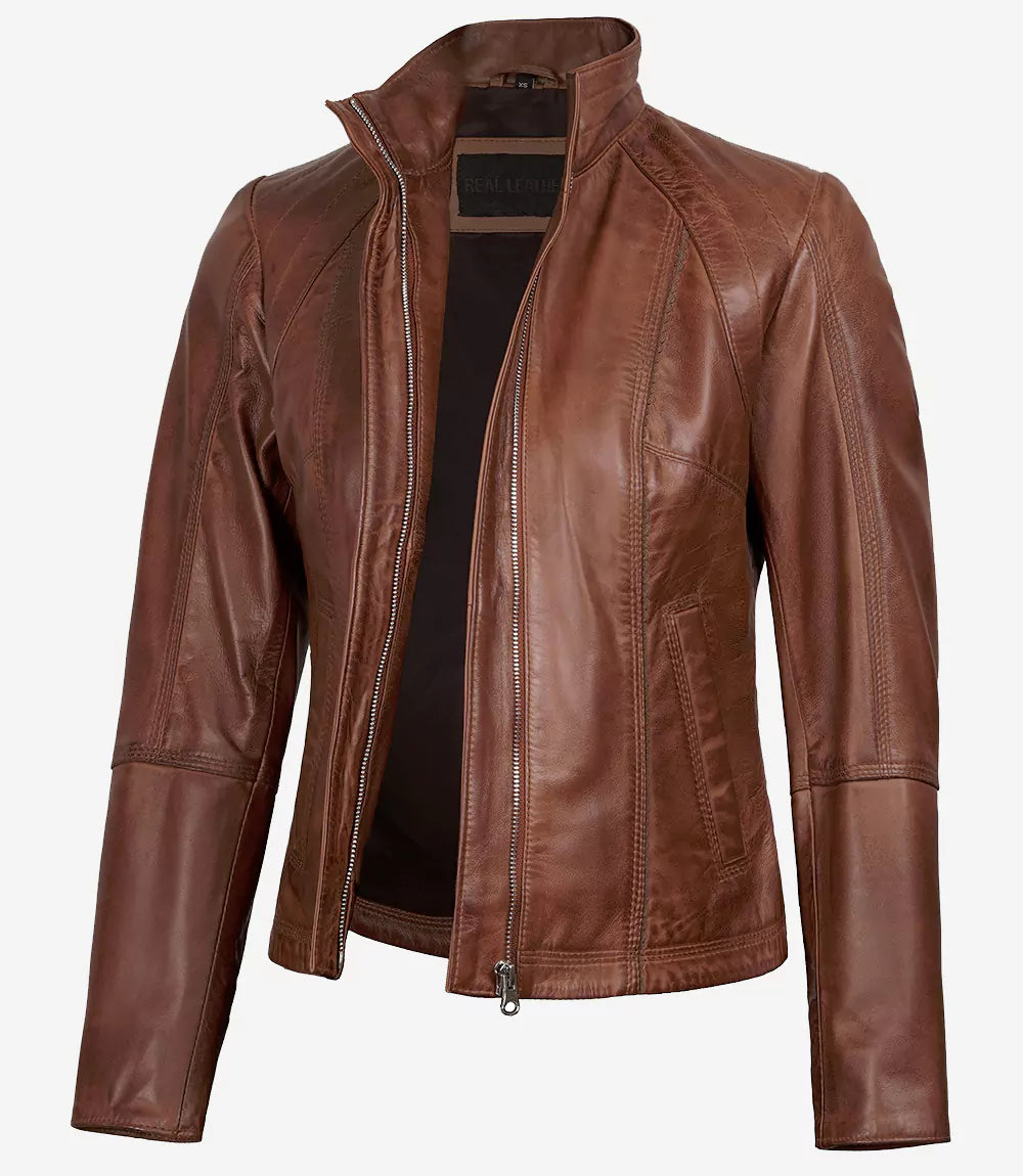 real lambskin brown leather jacket