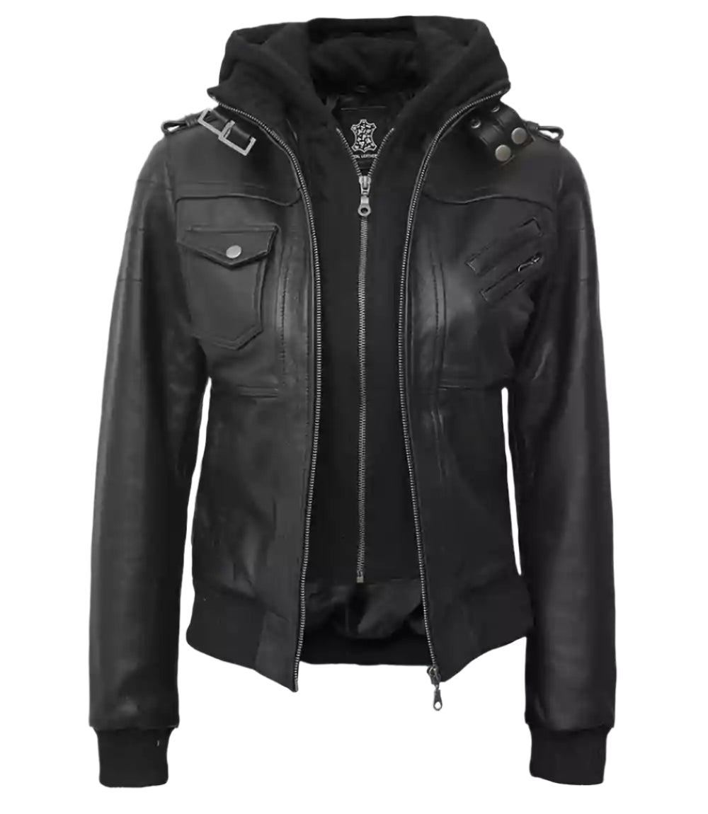 womens black bomber real lambskin jacket