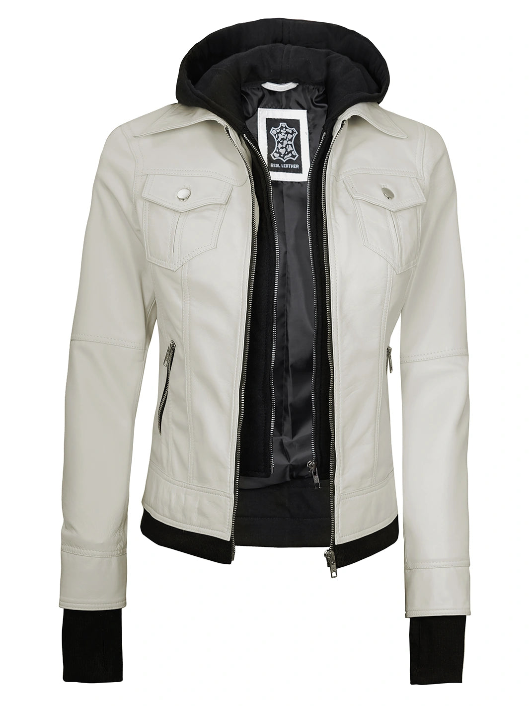 hooded leather jacket womens 