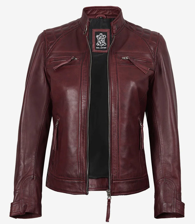 Blouson Café Racer matelassé, bordeaux pour femme