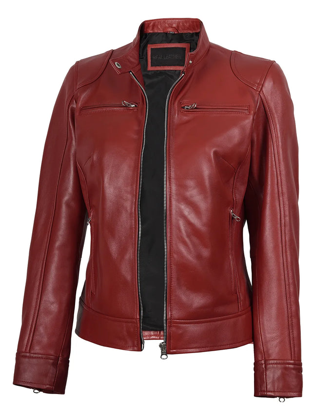 Café Racer-skinnjacka rött (Femme)