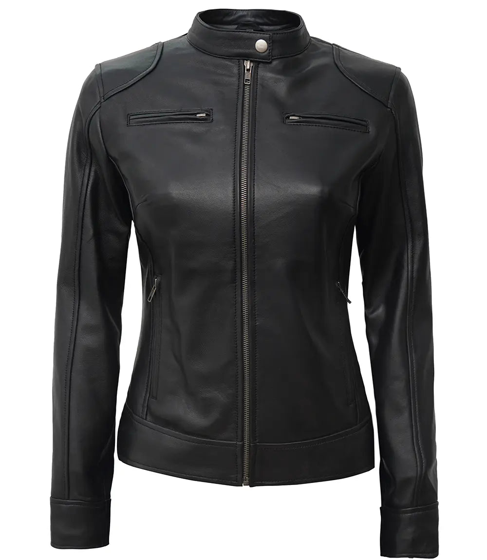 womens black cafe racer leather jacket