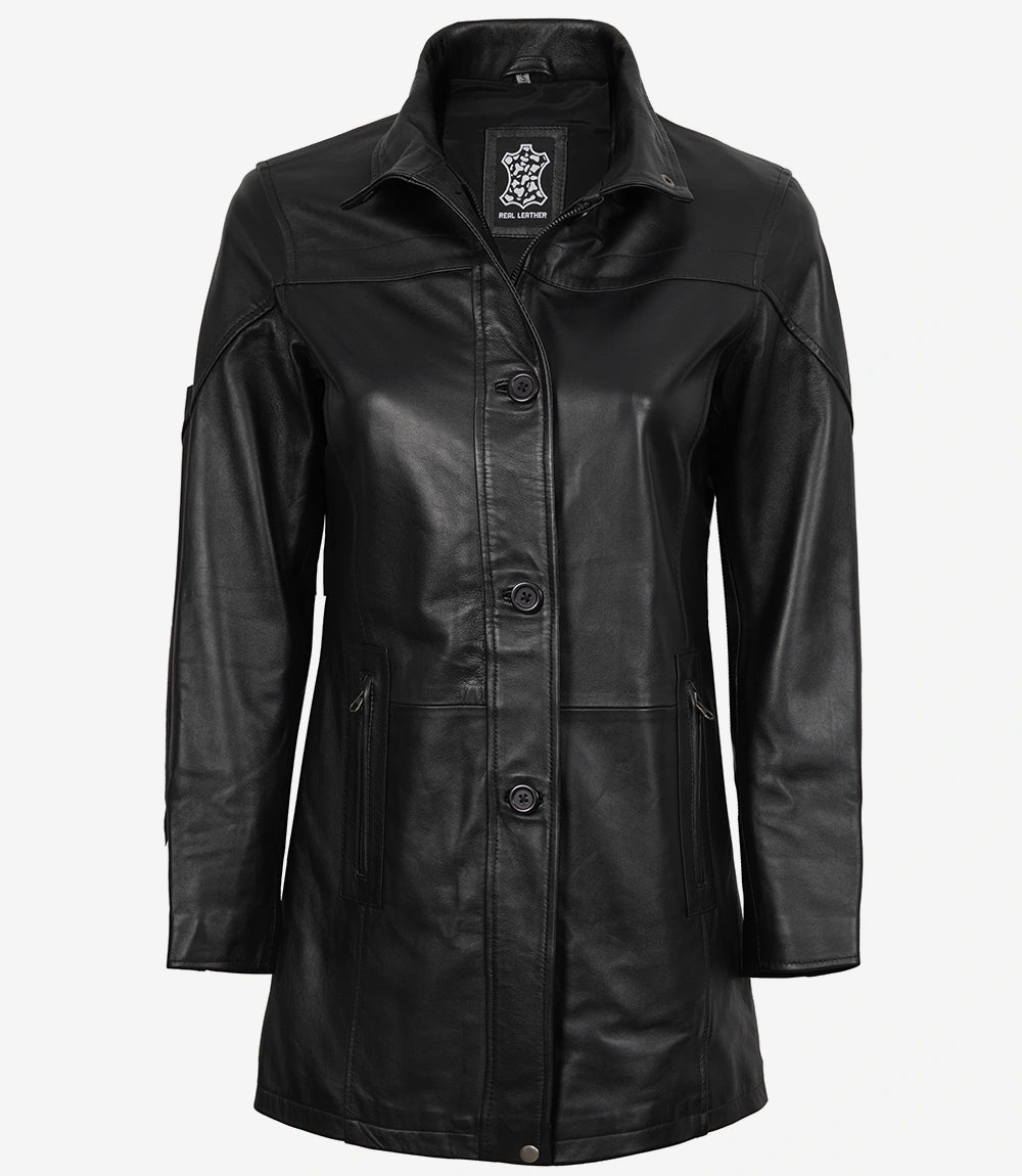 black lambskin leather coat womens