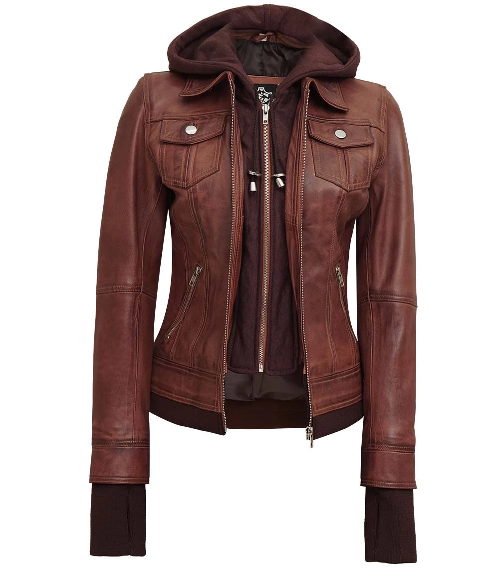 womens dark brown hooded jacket