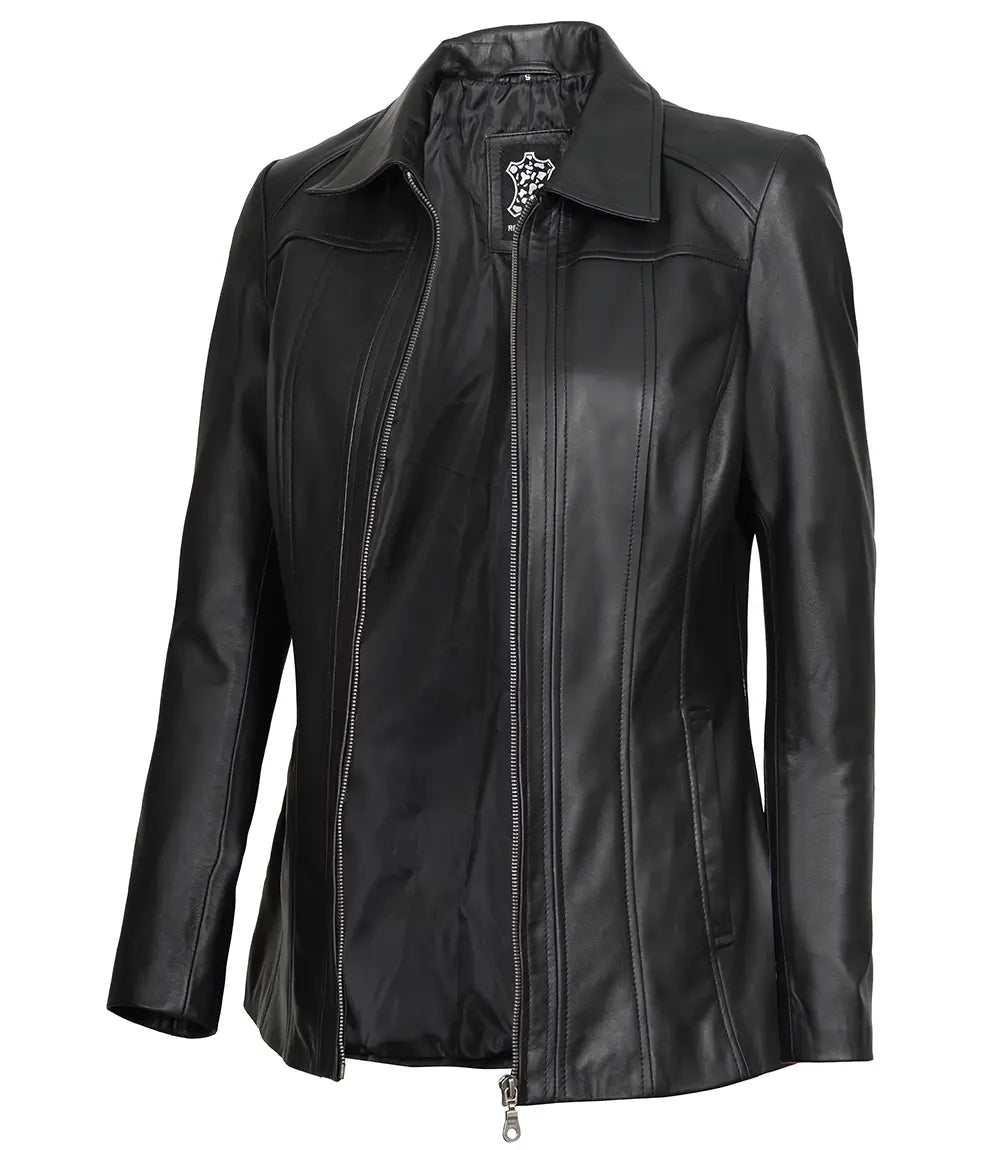 women leather 3/4 car coat